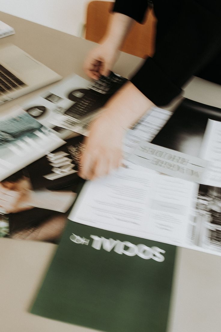 Creative strategy materials arranged on a table